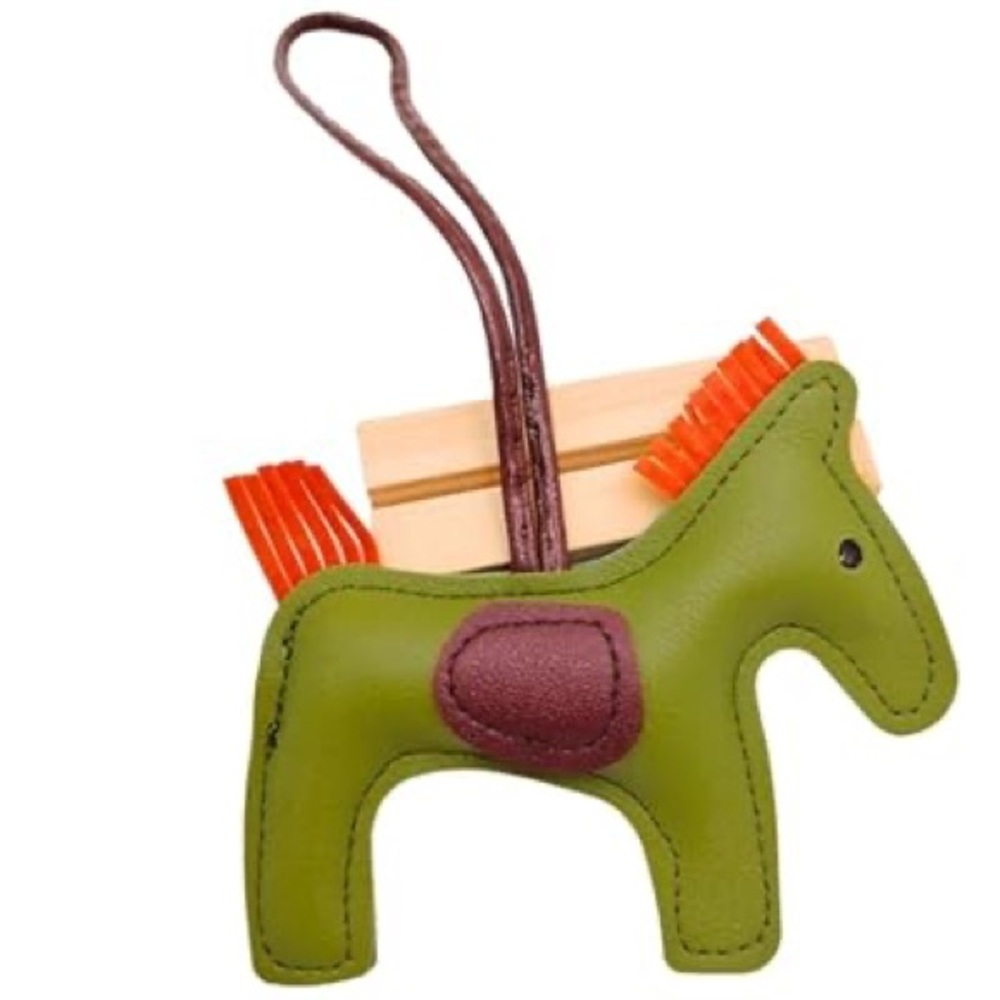 Designer Inspired Rodeo Olive Green Orange Horse Bag Charm Keychain New